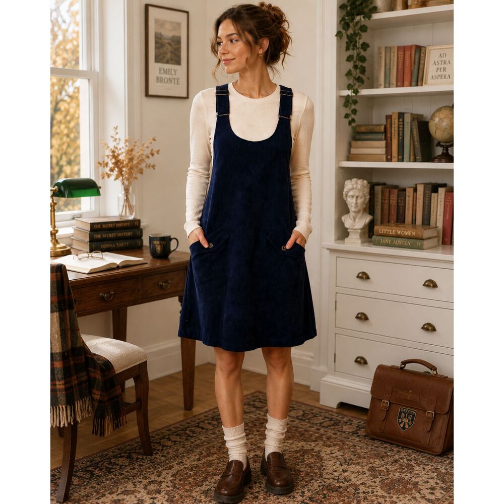 ModCloth Navy Blue Corduroy Romper Dress with Adjustable Straps | Size Large